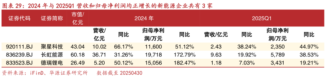 想关注一下2024 年与 2025Q1 营收和归母净利润均正增长的新能源企业共有 3 家