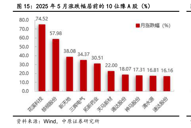 咨询下各位2025 年 5 月涨跌幅居前的 10 位豫 A 股(%)?