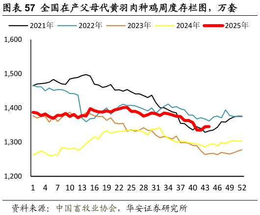 如何解释全国在产父母代黄羽肉种鸡周度存栏图，万套