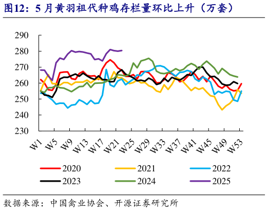 想问下各位网友5 月黄羽祖代种鸡存栏量环比上升（万套）