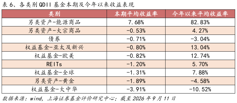 怎样理解、各类别 QDII 基金本期及今年以来收益表现