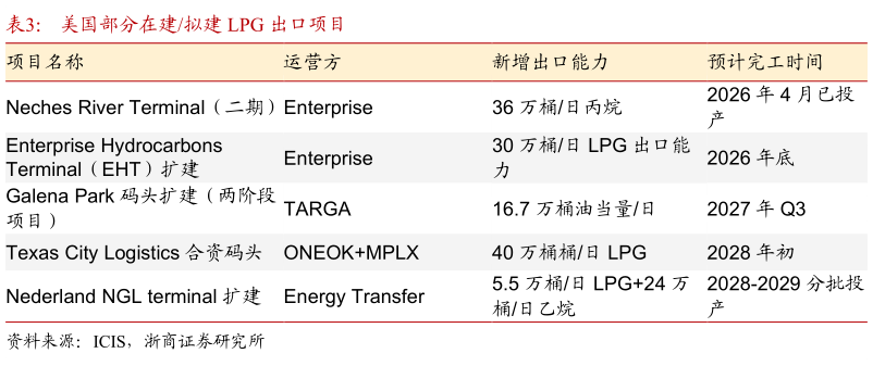 我想了解一下美国部分在建拟建 LPG 出口项目