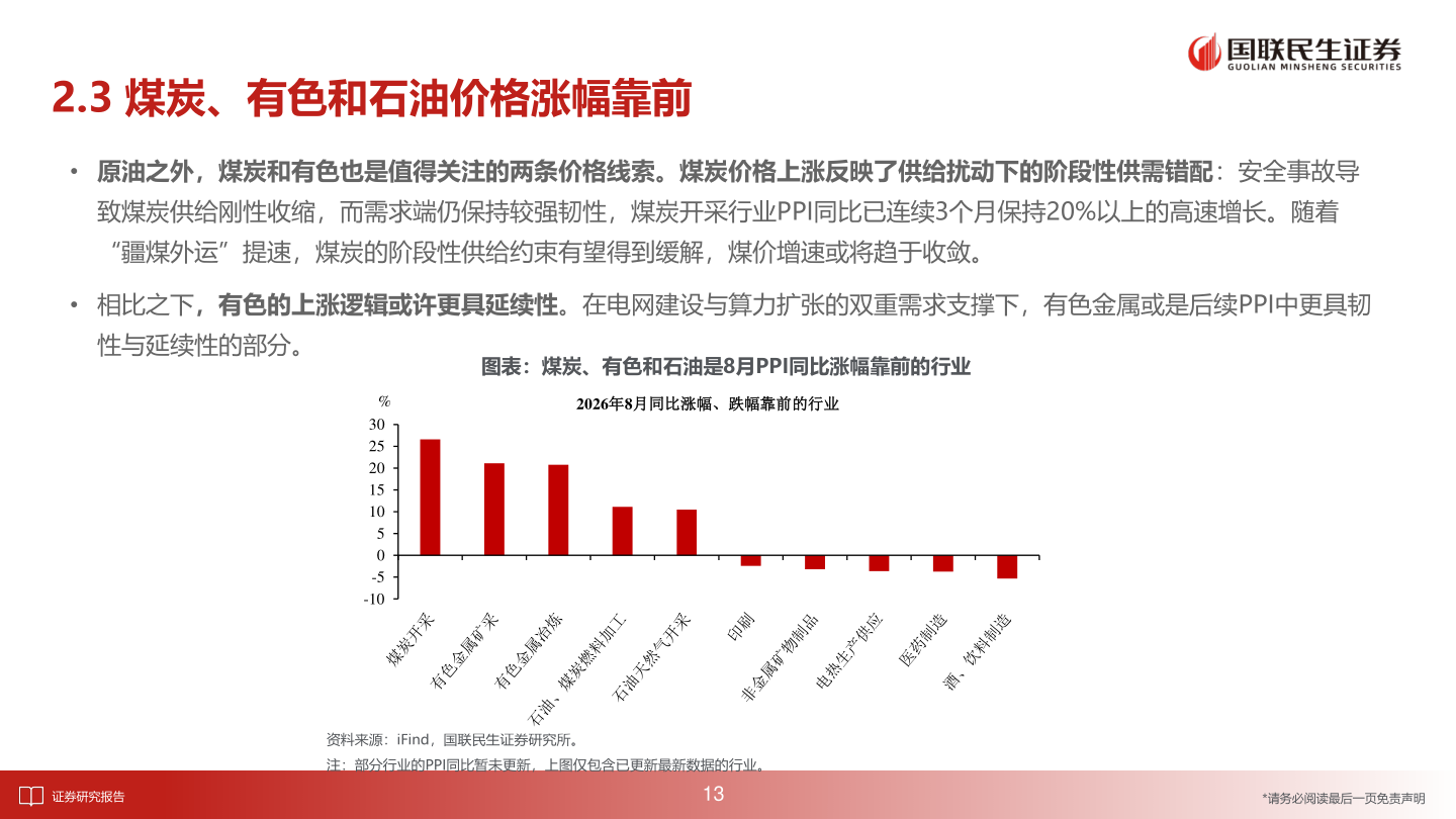 咨询下各位2.3 煤炭、有色和石油价格涨幅靠前