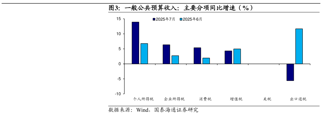 如何看待一般公共预算收入：主要分项同比增速（%）