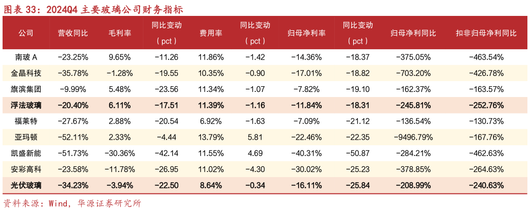 各位网友请教一下2024Q4 主要玻璃公司财务指标