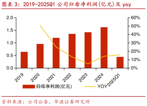 各位网友请教一下2019-2025Q1 公司归母净利润亿元及 yoy