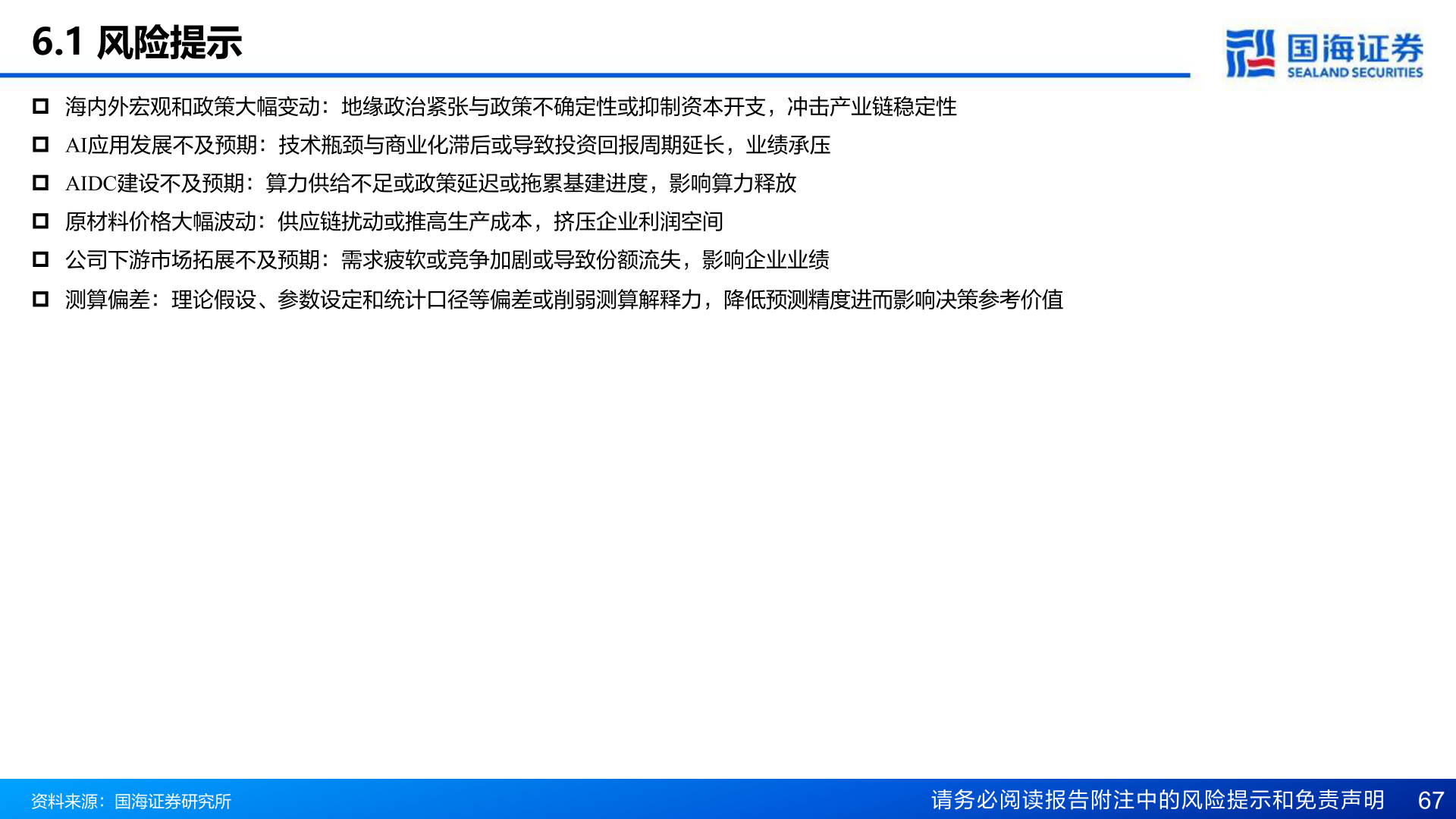 想问下各位网友6.1 风险提示