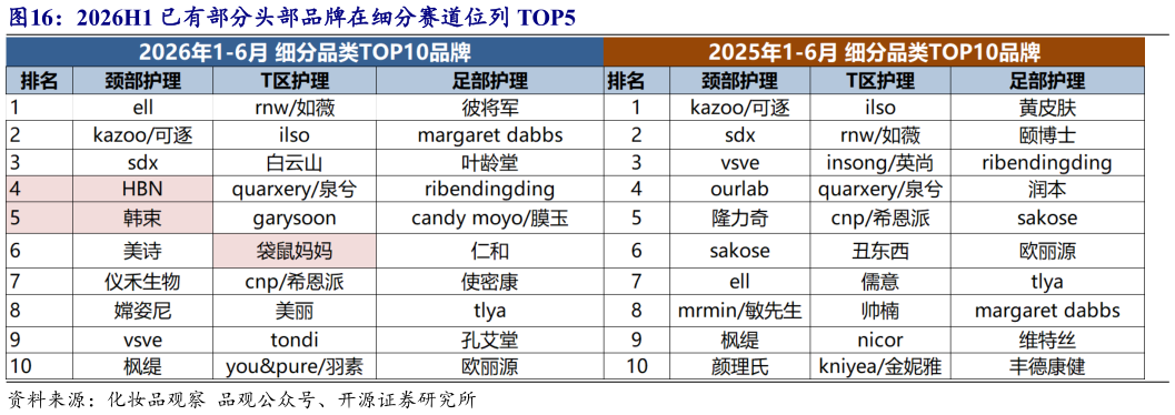 想问下各位网友2026H1 已有部分头部品牌在细分赛道位列 TOP5