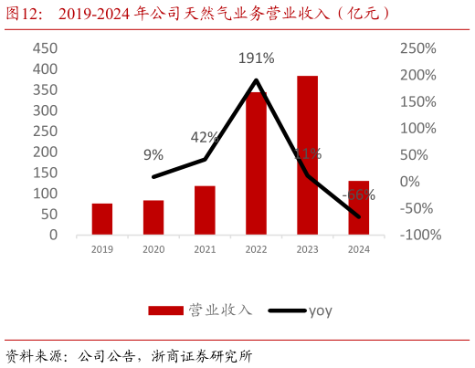 咨询下各位2019-2024 年公司天然气业务营业收入（亿元）