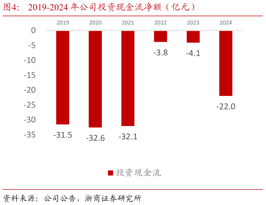 如何才能2019-2024 年公司投资现金流净额（亿元）