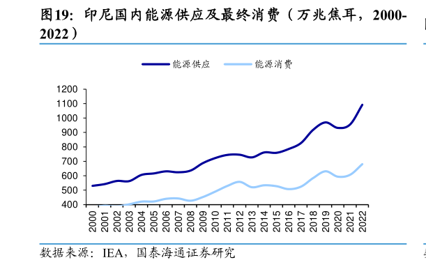 各位网友请教一下印尼国内能源供应及最终消费（万兆焦耳，2000-