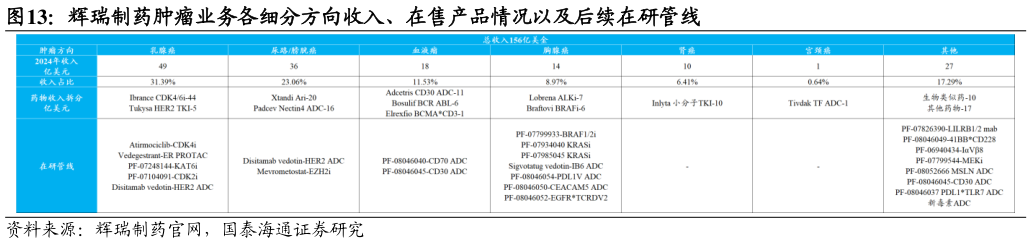 如何看待辉瑞制药肿瘤业务各细分方向收入、在售产品情况以及后续在研管线