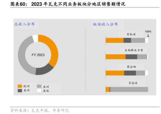 我想了解一下2023 年瓦克不同业务板块分地区销售额情况?