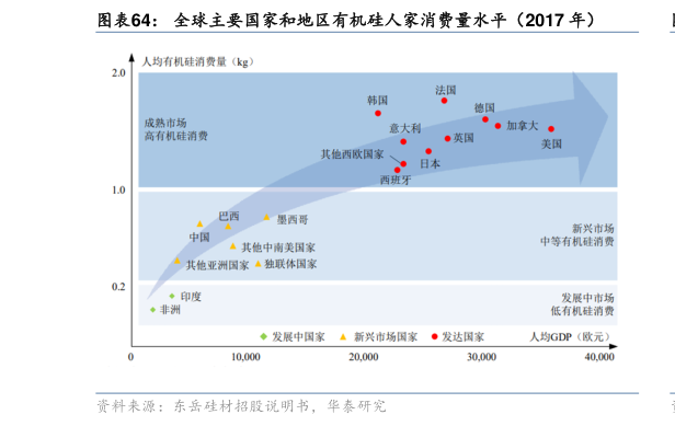 如何看待全球主要国家和地区有机硅人家消费量水平(2017 年)?