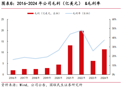 我想了解一下2016-2024 年公司毛利（亿美元） 毛利率