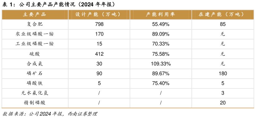 谁能回答公司主要产品产能情况(2024 年年报)?
