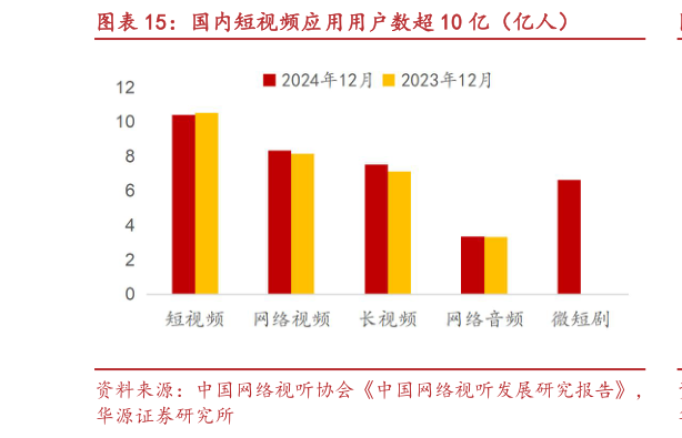 想关注一下国内短视频应用用户数超 10 亿（亿人）