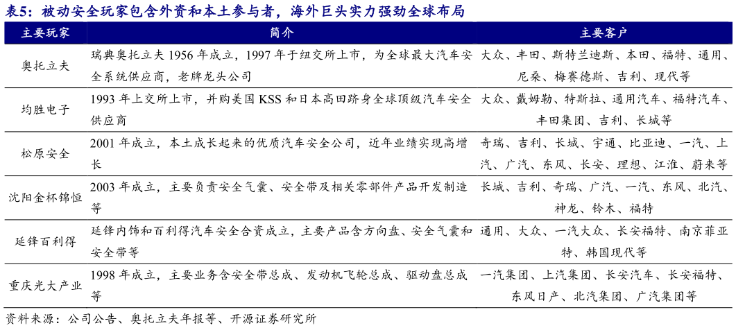 咨询下各位被动安全玩家包含外资和本土参与者，海外巨头实力强劲全球布局?