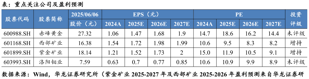 请问一下表：重点关注公司及盈利预测?