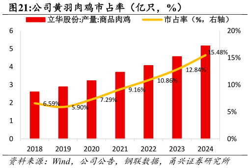 各位网友请教一下公司黄羽肉鸡市占率(亿只,%)?