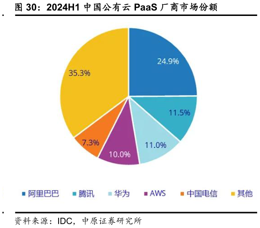 各位网友请教一下2024H1 中国公有云 PaaS 厂商市场份额