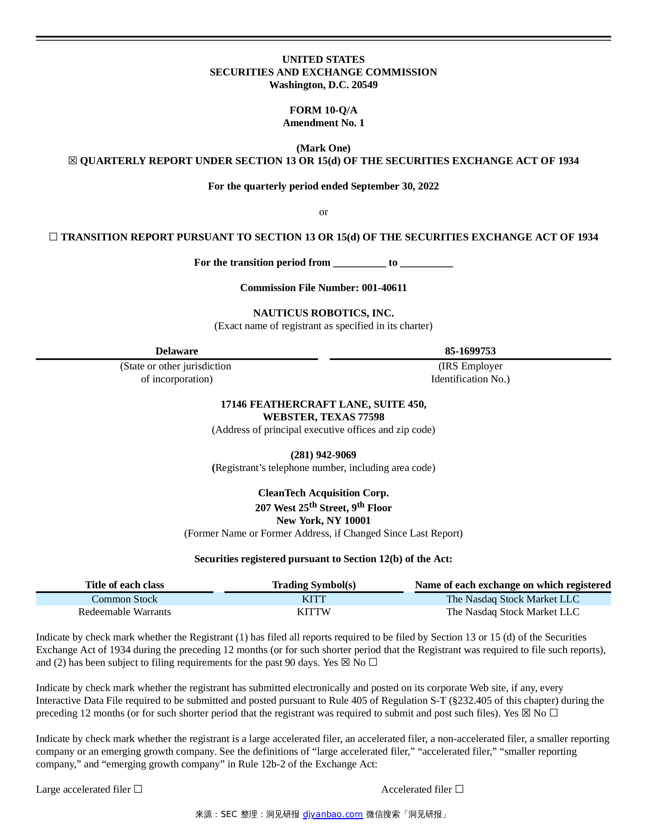 Form 10 q a nauticus robotics inc 