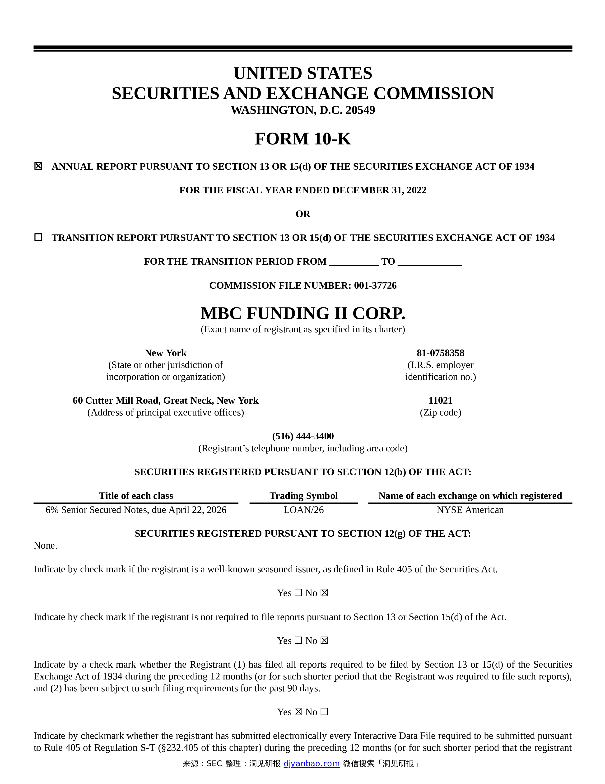 SEC Form 10 K MBC FUNDING II CORP sec-form-10-k-mbc-funding-ii-corp