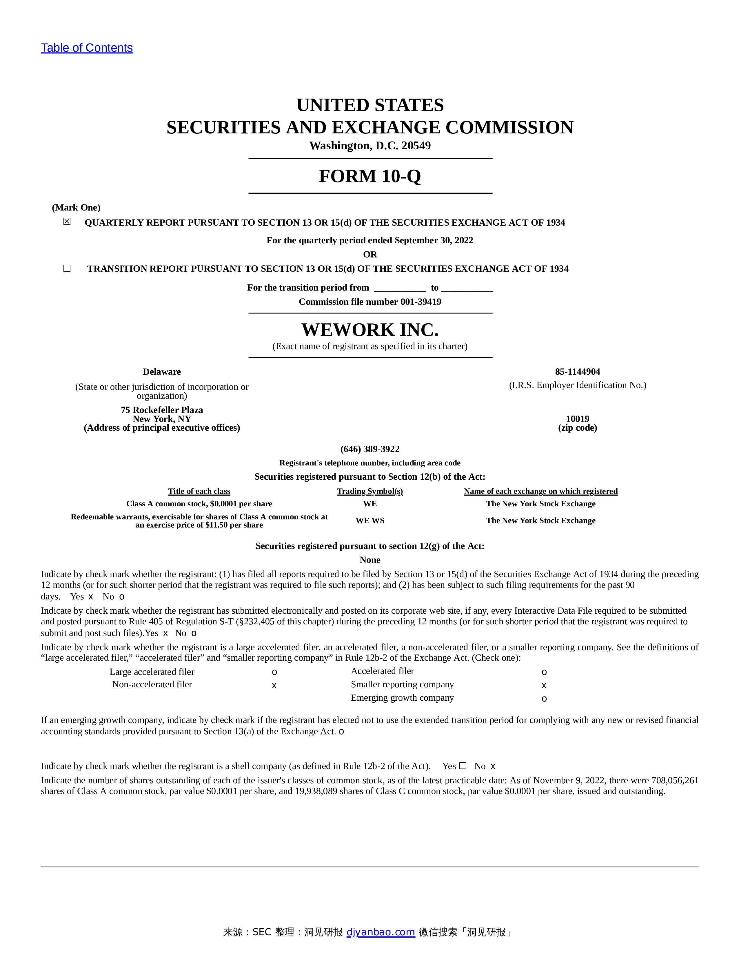 SEC Form 10 Q WeWork Inc sec-form-10-q-wework-inc