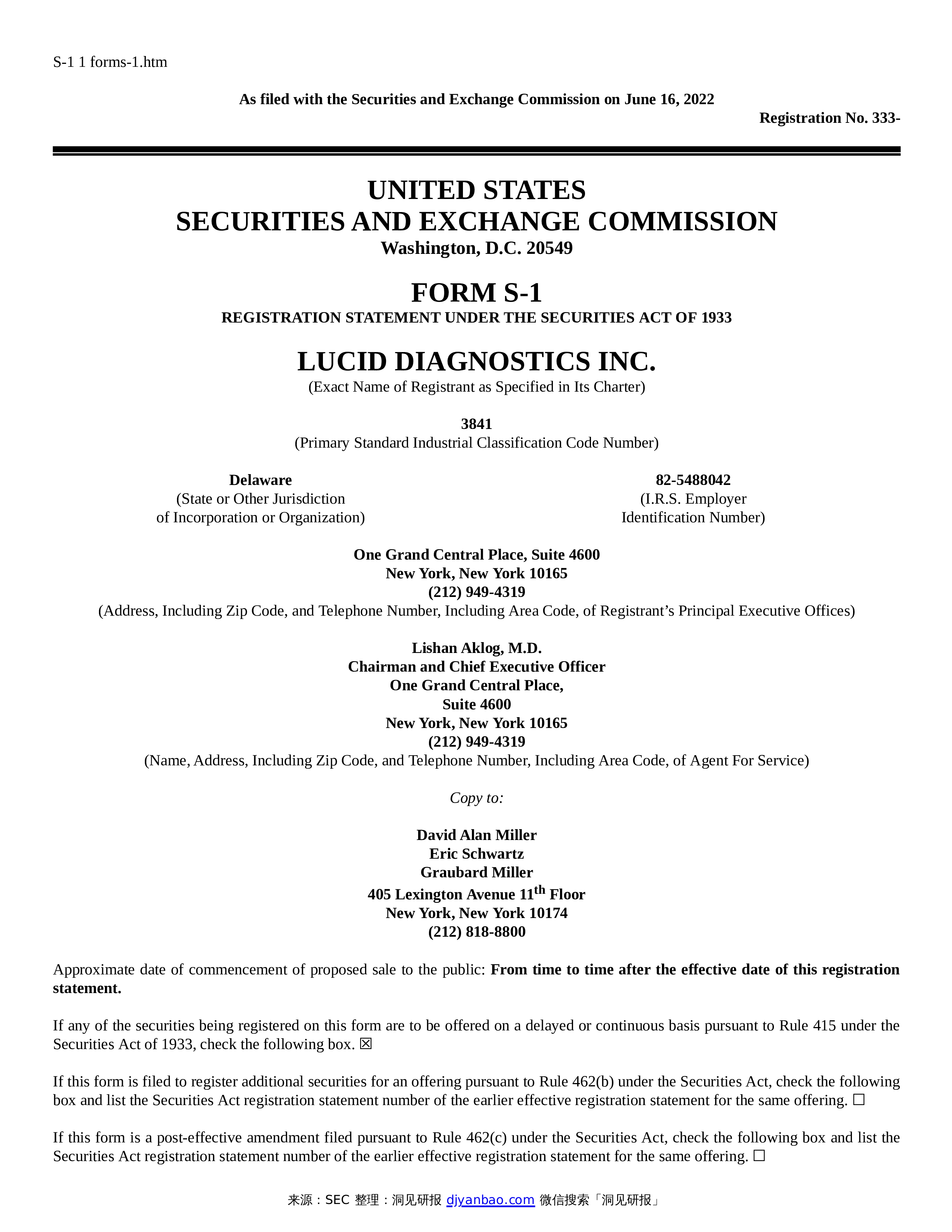  sec form s 1 lucid diagnostics inc 