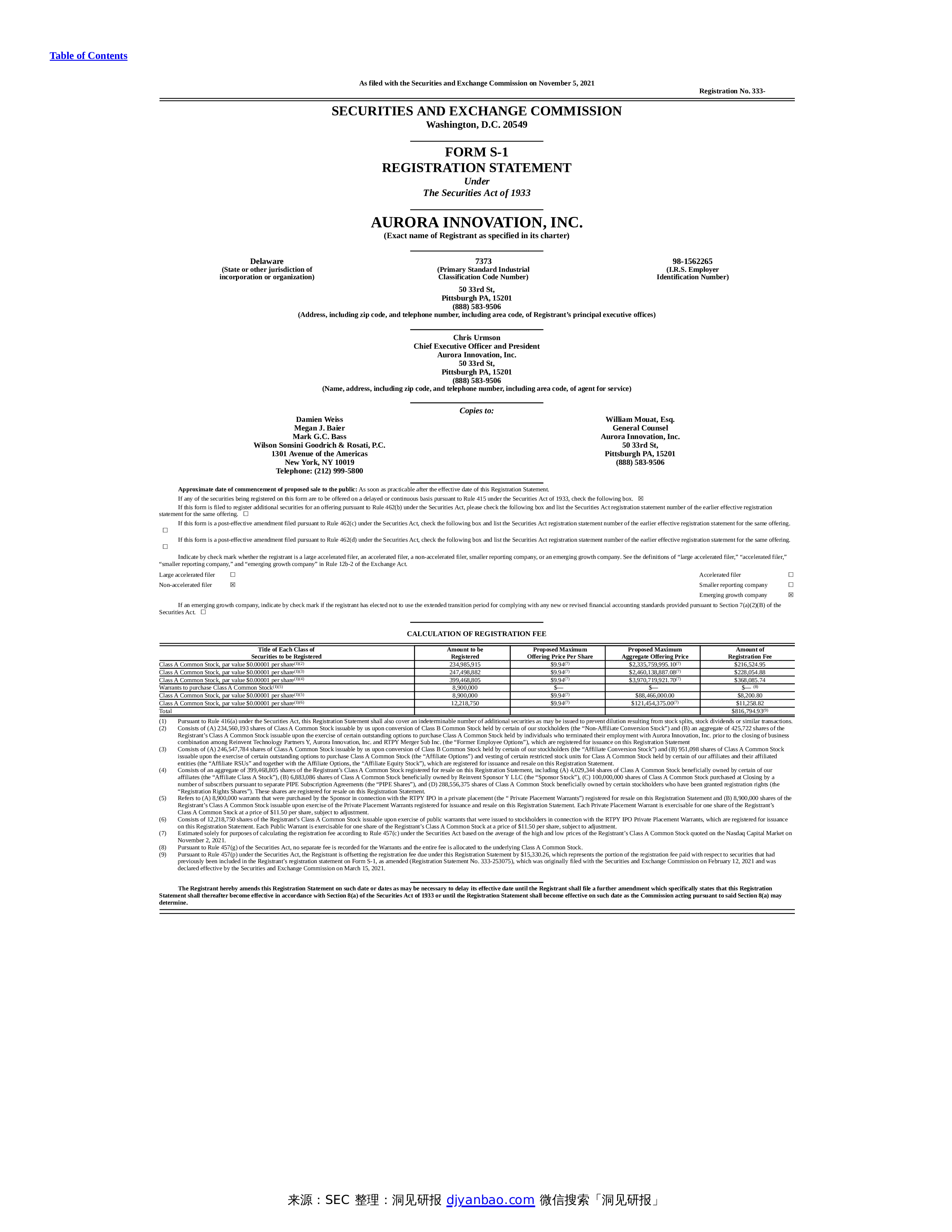sec-form-s-1-aurora-innovation-inc