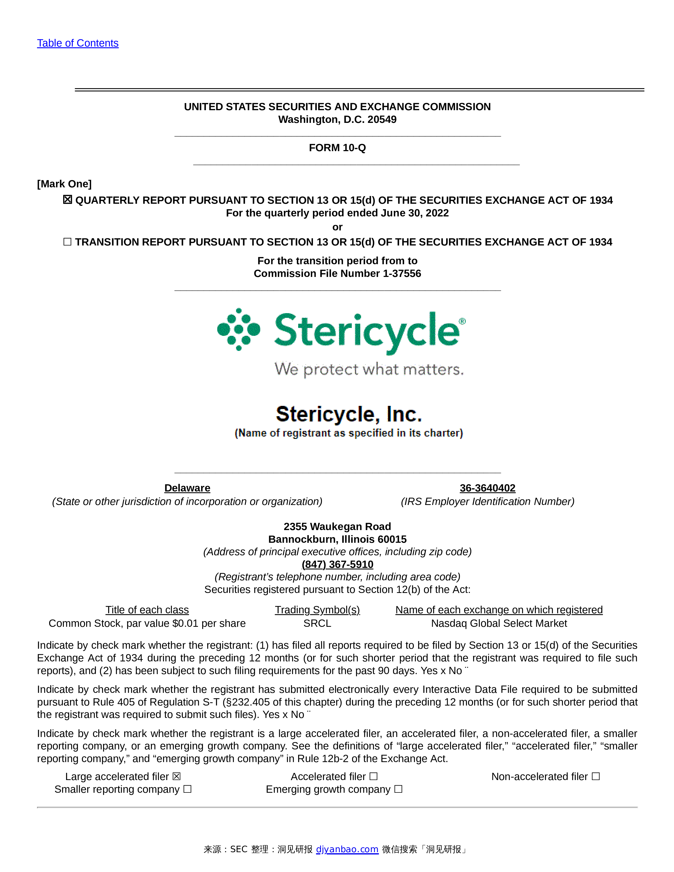 SEC Form 10 Q STERICYCLE INC sec-form-10-q-stericycle-inc