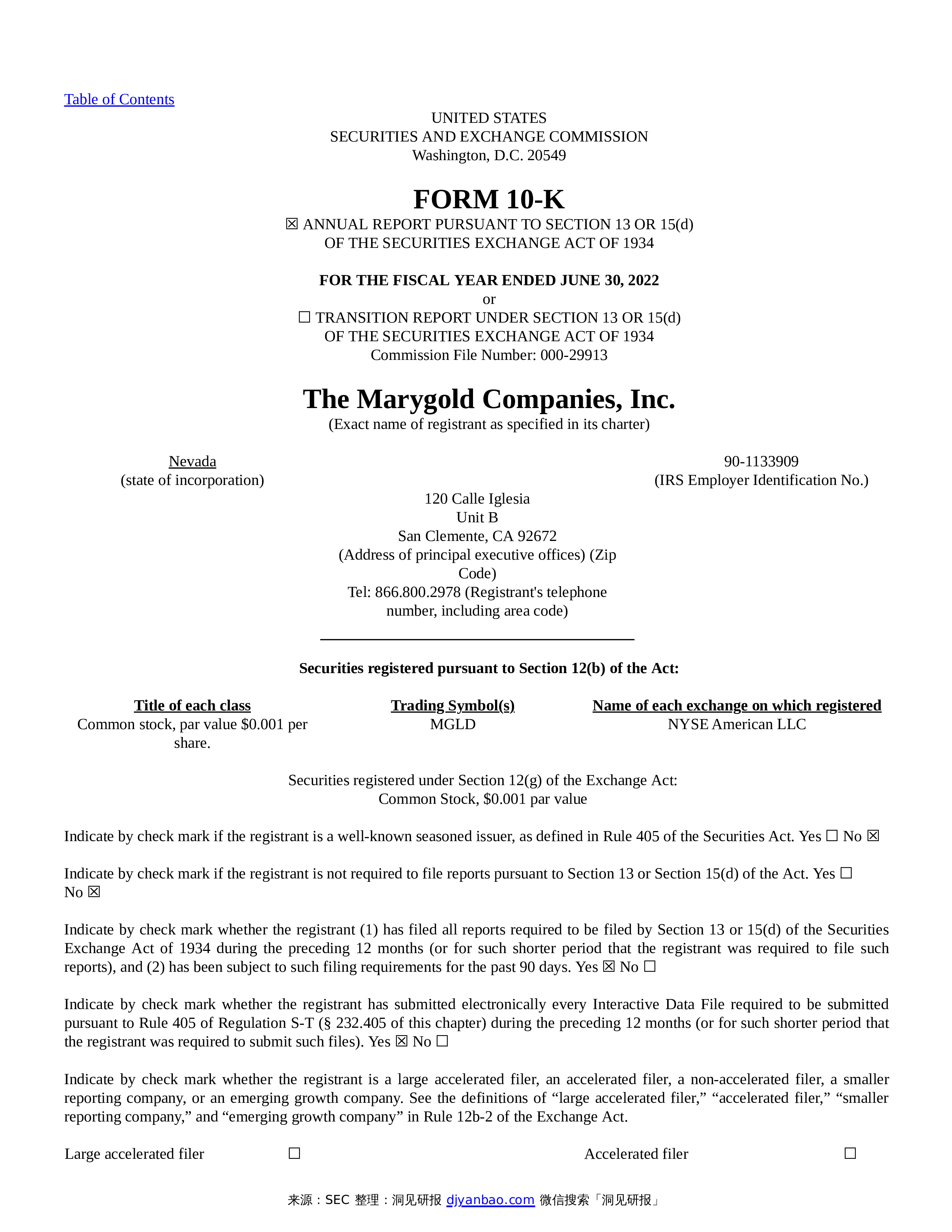 Form 10 k marygold companies inc 