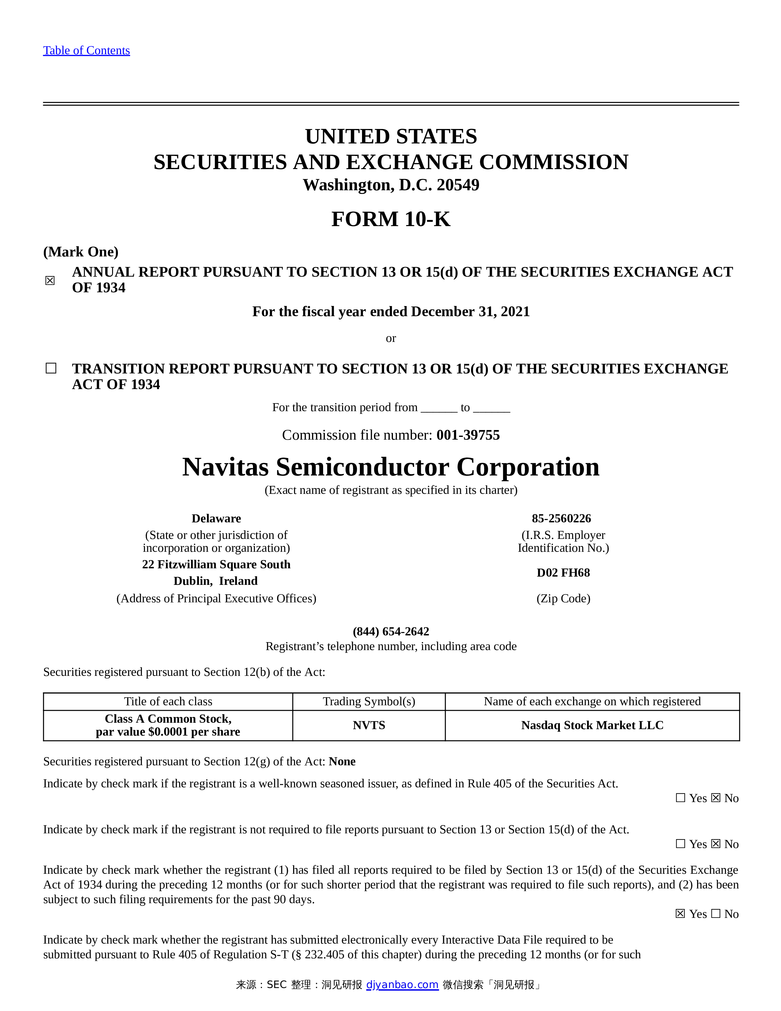 【sec】form 10 K Navitas Semiconductor Corp 7006