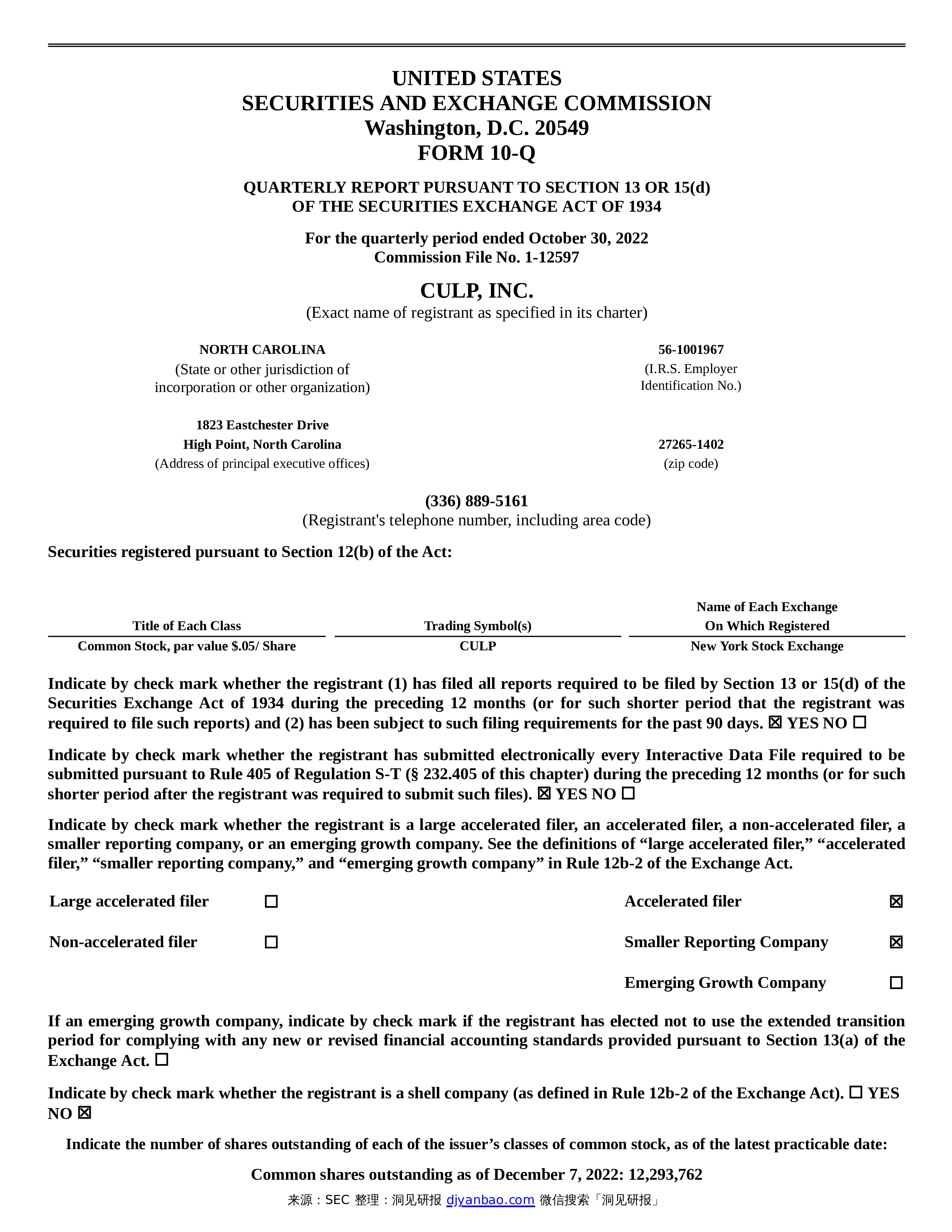 SEC Form 10 Q CULP INC sec-form-10-q-culp-inc