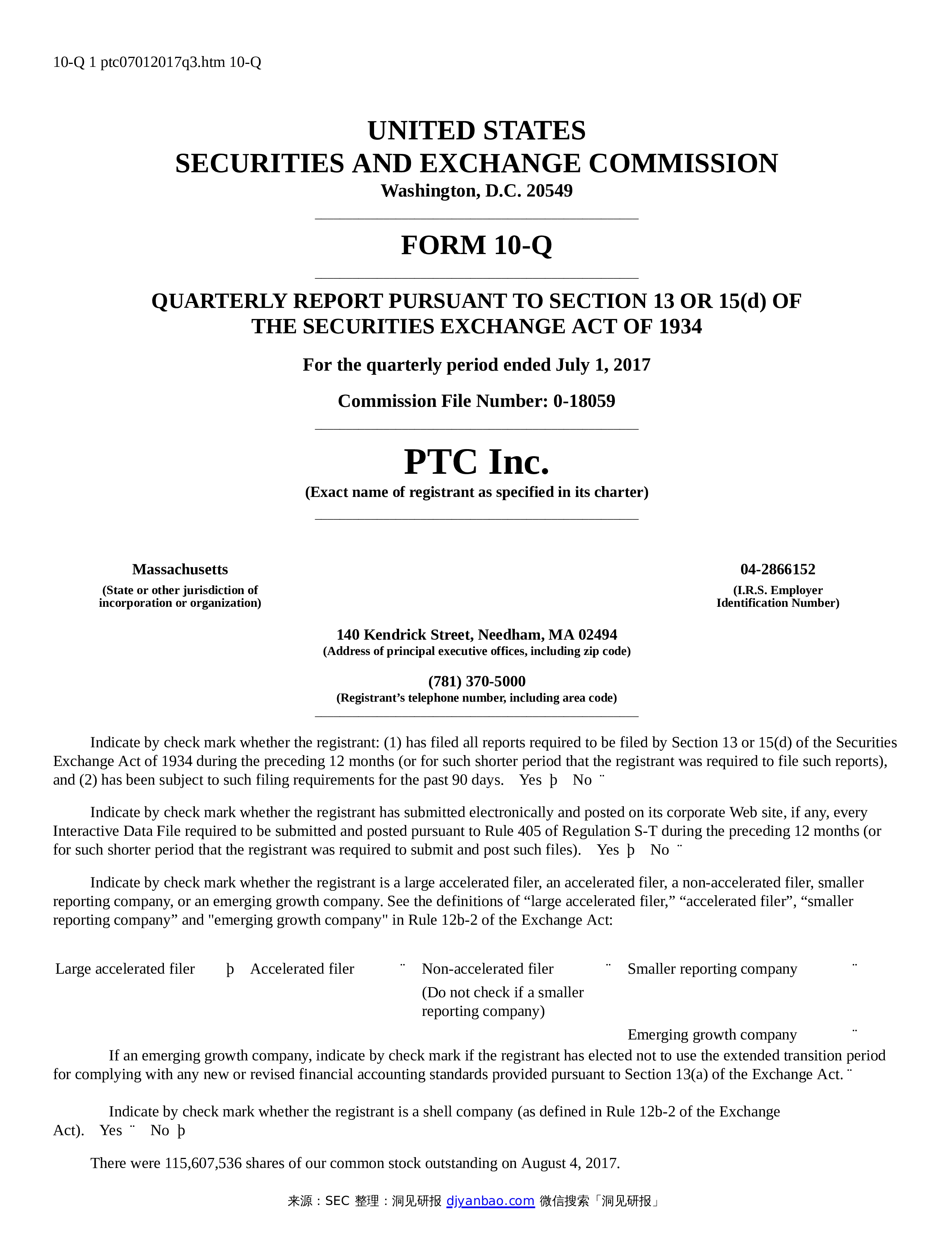 Form 10 Q PTC INC form-10-q-tesla-inc