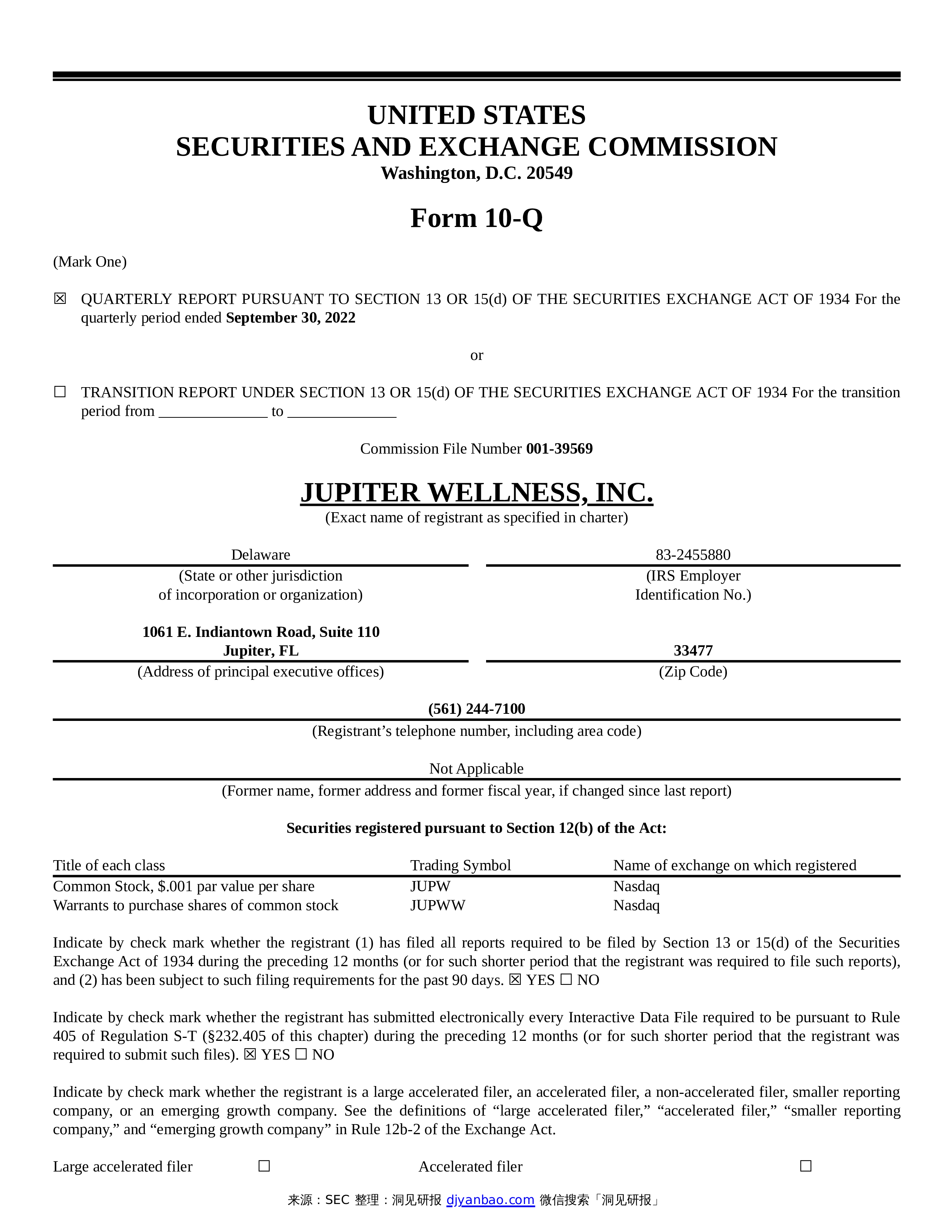 SEC Form 10 Q Jupiter Wellness Inc sec-form-10-q-jupiter-wellness-inc