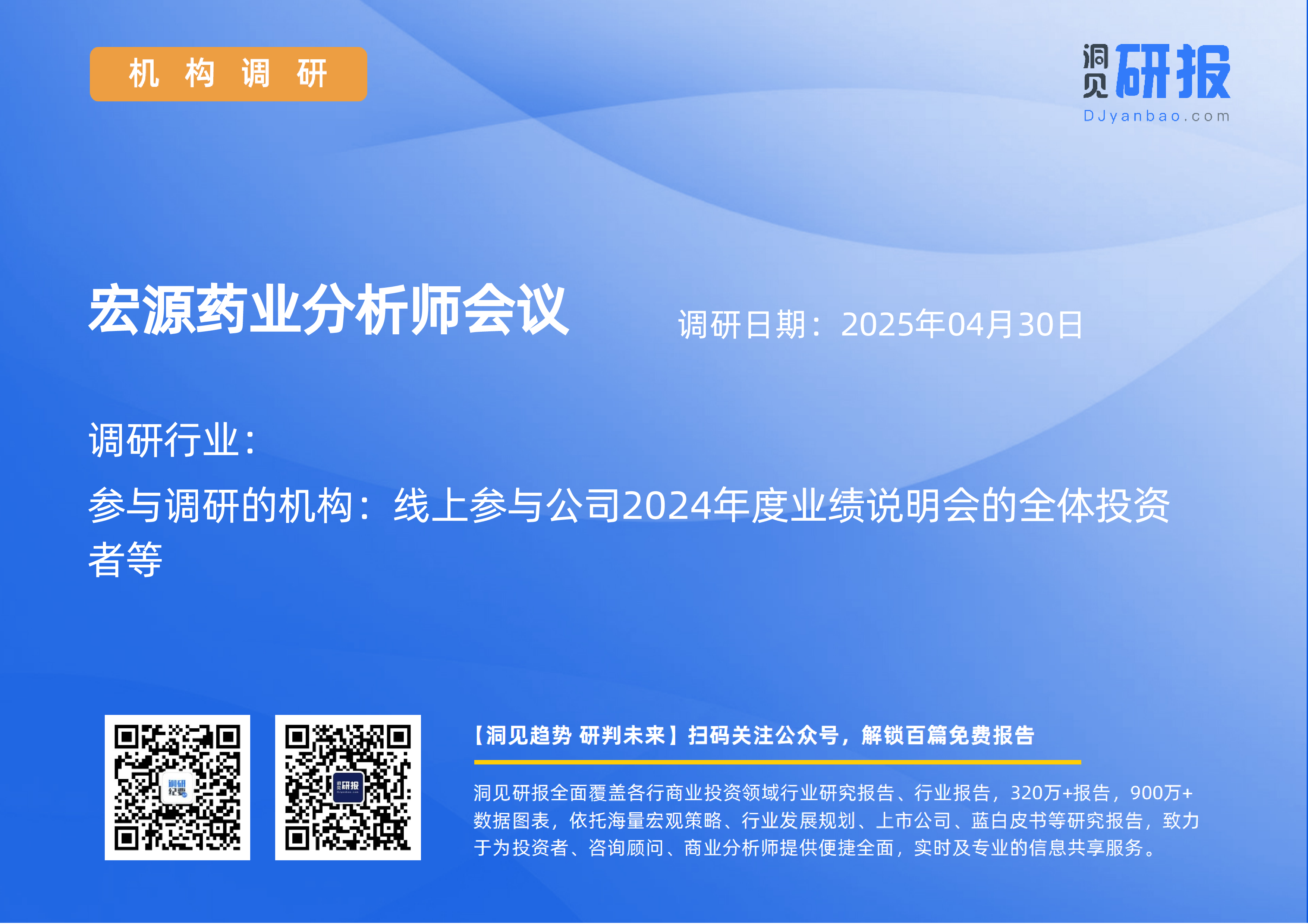 宏源药业(301246)分析师会议-20250430-洞见研报-行业报告